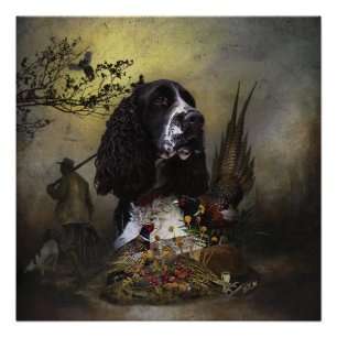 English Springer Spaniel with pheasant Poster