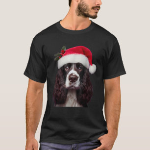 English Springer Spaniel With Santa Hat Christmas  T-Shirt
