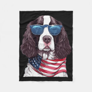 English Springer Spaniel With Usa Flag 4th Of July Fleece Blanket