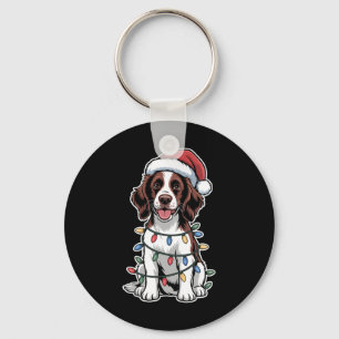 English Springer Spaniel Wrapped In Christmas Ligh Key Ring