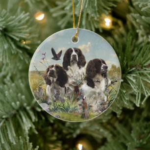 English Springer Spaniels ,Art Ceramic Ornament