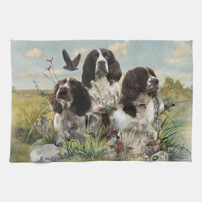 English Springer Spaniels ,Art Tea Towel (Horizontal)