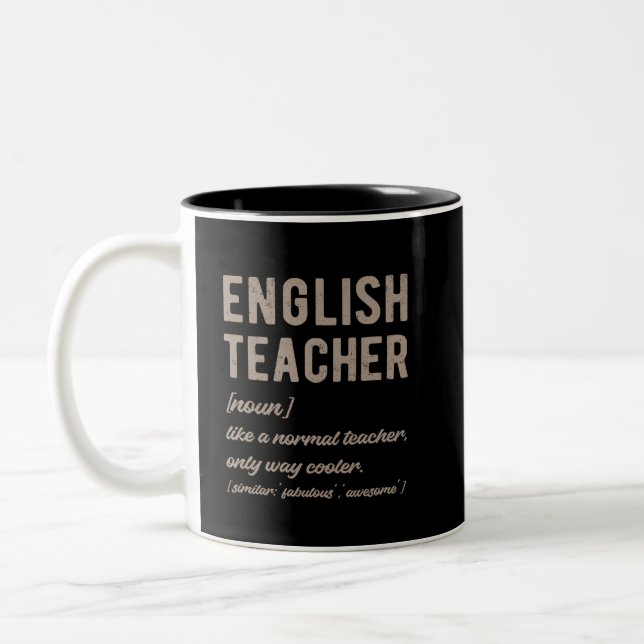 English Teacher Defined - Funny Retro Two-Tone Coffee Mug (Left)