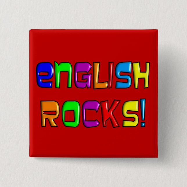English Teacher Gifts "English Rocks!" 15 Cm Square Badge (Front)