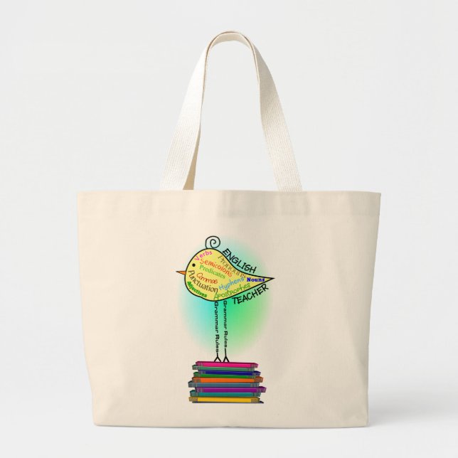 English Teacher "Grammar Bird" Gifts Large Tote Bag (Front)