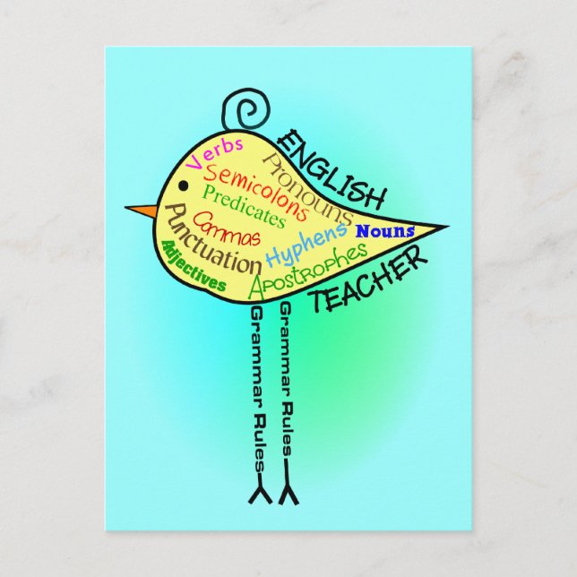 English Teacher "Grammar Bird" Gifts Postcard (Front)