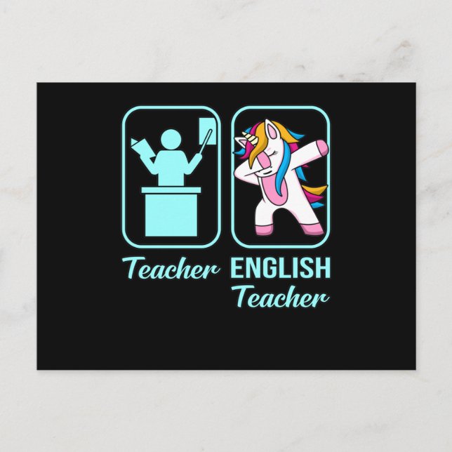English Teacher Unicorn Language Grammar Student Postcard (Front)