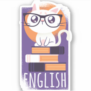 ENGLISH TEACHERS Gift - Cute Kawaii Cat Purple