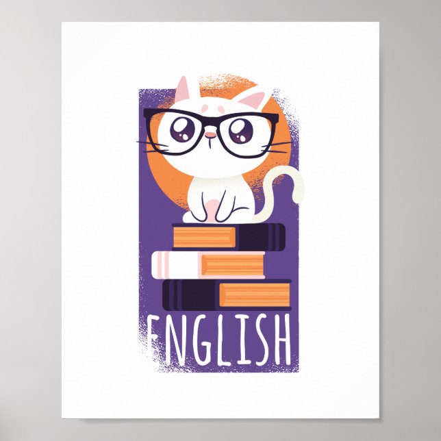 ENGLISH TEACHERS Gift - Cute Kawaii Cat Purple Poster (Front)