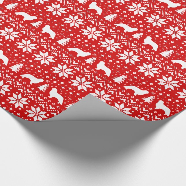 English Toy Spaniel Dog Silhouettes Christmas Red Wrapping Paper (Corner)