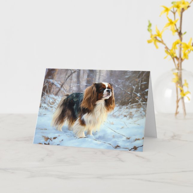 English Toy Spaniel Let It Snow Christmas  Card (Yellow Flower)