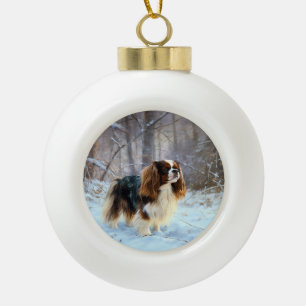 English Toy Spaniel Let It Snow Christmas Ceramic Ball Christmas Ornament