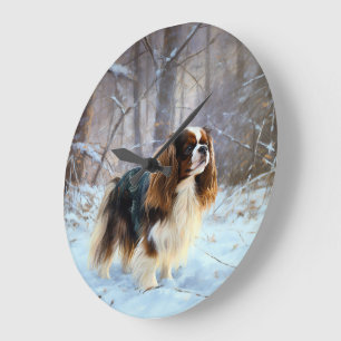 English Toy Spaniel Let It Snow Christmas  Large Clock