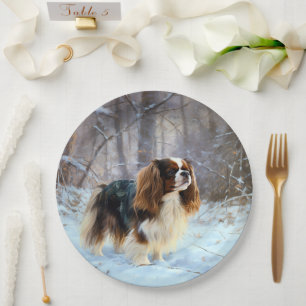 English Toy Spaniel Let It Snow Christmas Paper Plate
