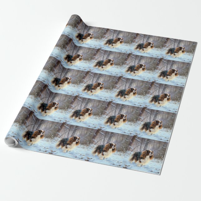 English Toy Spaniel Let It Snow Christmas  Wrapping Paper (Unrolled)