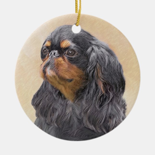 English Toy Spaniel Painting Original Animal Art Ceramic Ornament (Front)