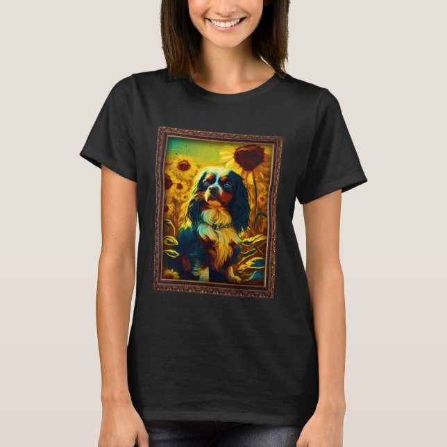 English Toy Spaniel Painting Sunflower Flower Mum  T-Shirt (Front)