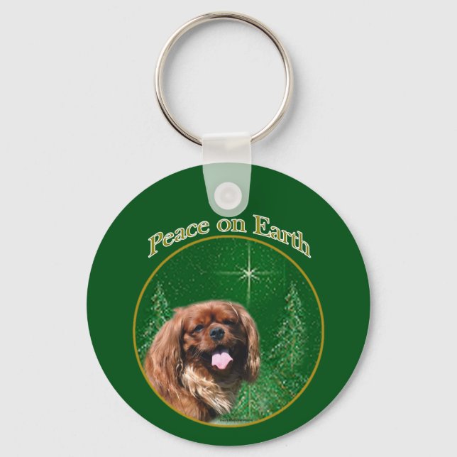 English Toy Spaniel Peace Key Ring (Front)