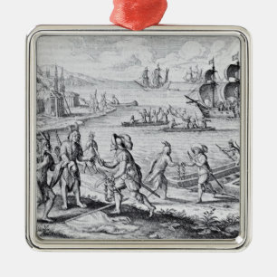 English Trading with Indians of the West Metal Ornament