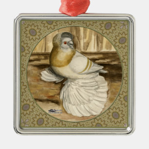 English Trumpeter Pigeon Gold Frame Metal Ornament