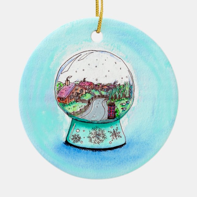 English Village Snow Globe painting Ceramic Ornament (Front)