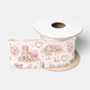 English Village Wedding Watercolor Pattern Pink Satin Ribbon