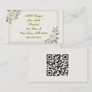 English White Rose QR Code Business Card