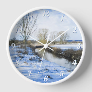 English Winter River Stroll - Round Wall Clock
