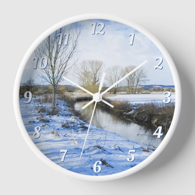 English Winter River Stroll - Round Wall Clock (Front)