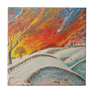 English Winters Day Christmas Ceramic Tile