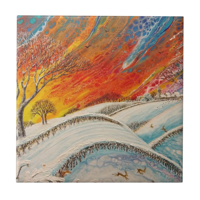 English Winters Day Christmas Ceramic Tile (Front)