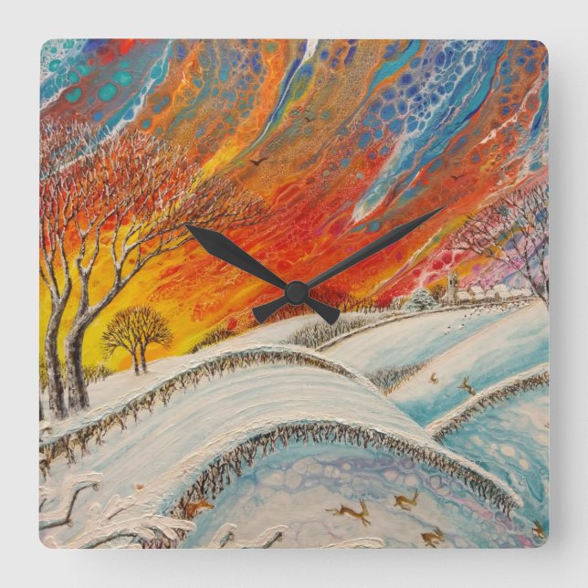 English Winters Day Christmas Square Wall Clock (Front)