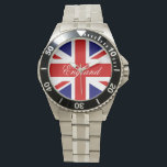 English wrist watches with Union Jack flag<br><div class="desc">English wrist watches with Union Jack flag. Personalise with your own British text or name. Cheapest gift idea for Britain's national and royal events. English flag colours; red white and blue.</div>