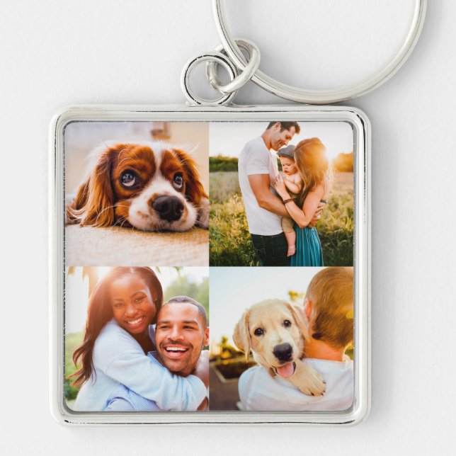Engravable Metal 4 Photo Square Keychain (Front)