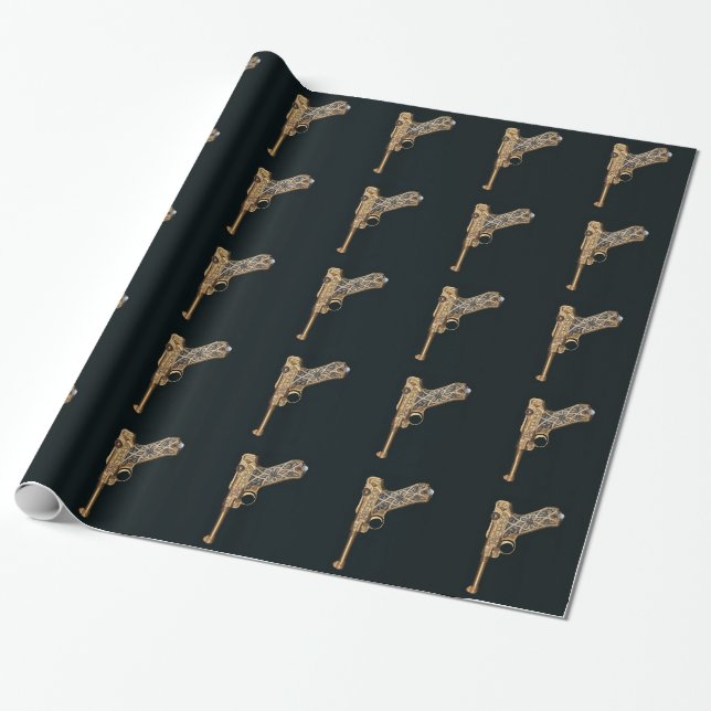 Engraved Antique Gun Collector Wrapping Paper (Unrolled)