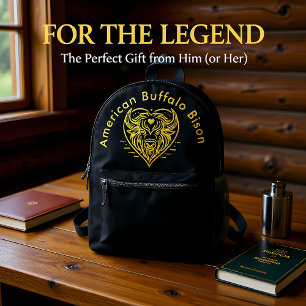 Engraved Bison Buffalo Head in Circular Design Printed Backpack