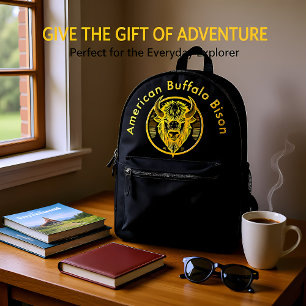 Engraved Bison Buffalo Head in Circular Design Printed Backpack