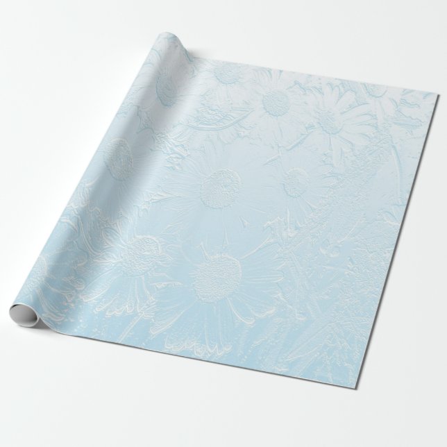 Engraved blue floral wrapping paper (Unrolled)