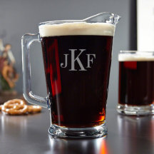 Engraved Classic Monogram Glass Beer Pitcher