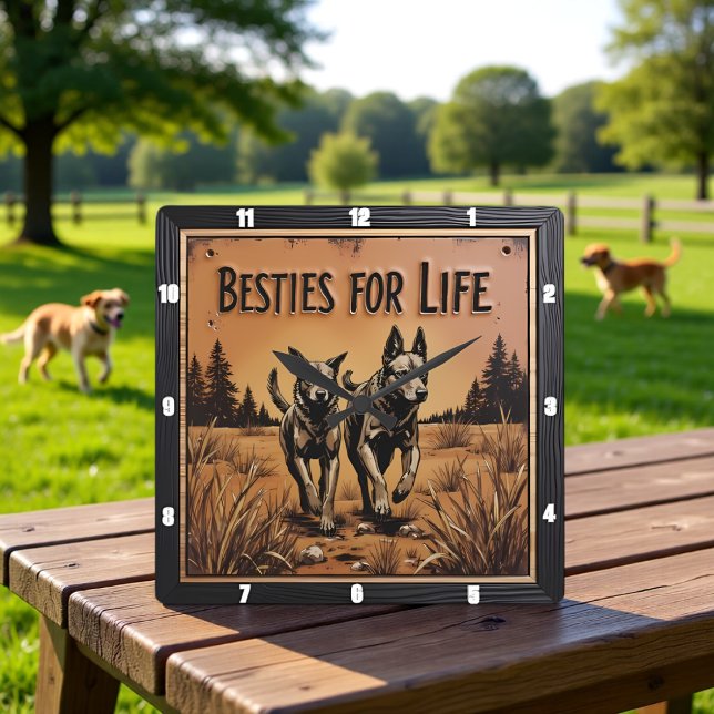 Engraved Dog Pair Outback Field Square Wall Clock (Creator Uploaded)