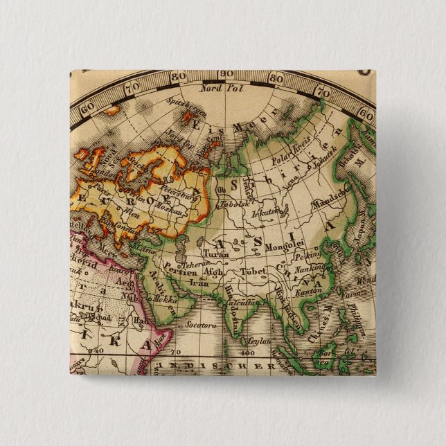Engraved Eastern Hemisphere Map 15 Cm Square Badge (Front)