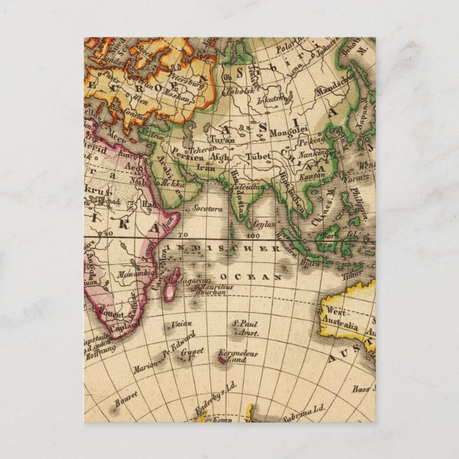 Engraved Eastern Hemisphere Map Postcard (Front)