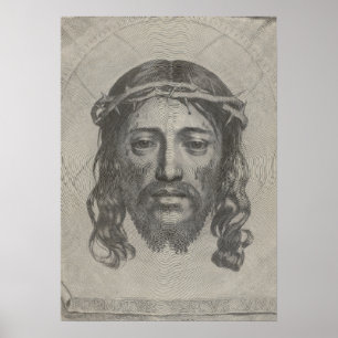 Engraved Face of Jesus Christ by Claude Mellan Poster