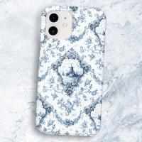 Engraved Floral Toile w/Windmill & Boats-Blue