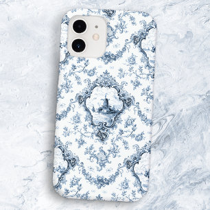 Engraved Floral Toile w/Windmill & Boats-Blue iPhone 12 Case