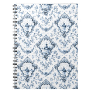 Engraved Floral Toile w/Windmill & Boats-Blue Notebook