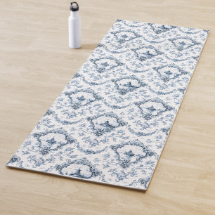 Engraved Floral Toile w/Windmill & Boats-Blue Yoga Mat