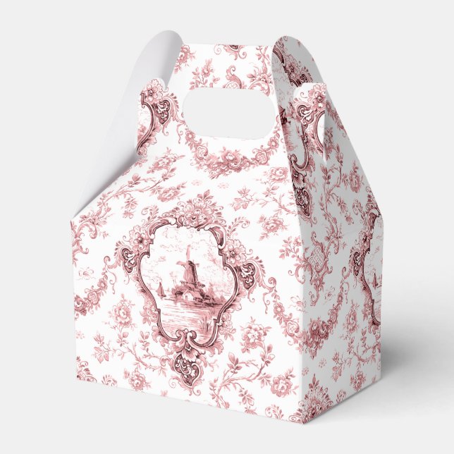 Engraved Floral Toile w/Windmill & Boats-Pink Favour Box (Front Side)