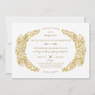 Engraved Flowers Acanthus Leaf n Flourish Gold Invitation