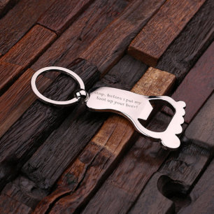 Engraved Foot Shaped Steel Bottle Opener Keychain